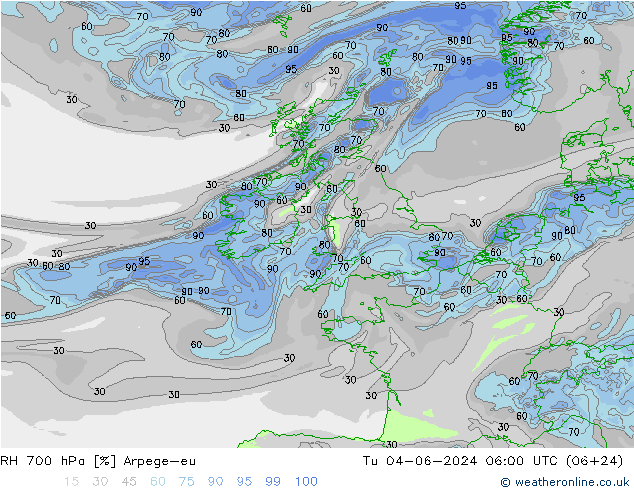 RH 700 hPa Arpege-eu Ter 04.06.2024 06 UTC