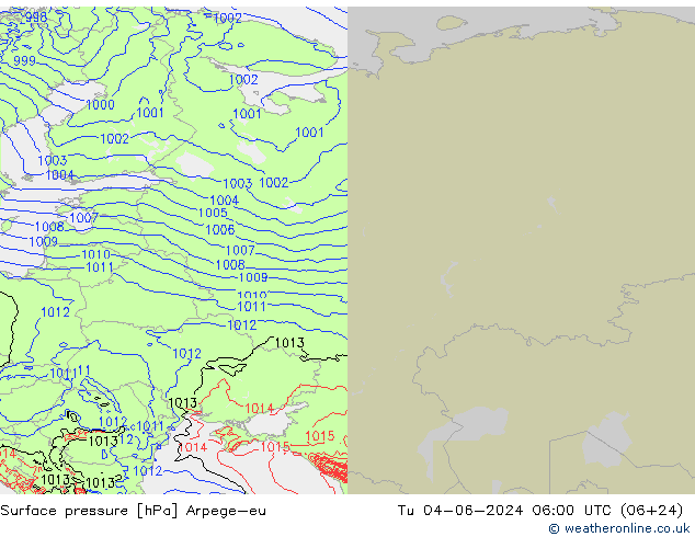 pressão do solo Arpege-eu Ter 04.06.2024 06 UTC