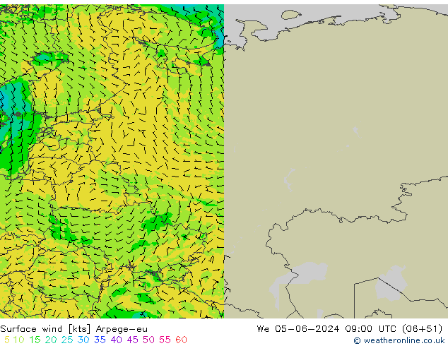 Surface wind Arpege-eu We 05.06.2024 09 UTC