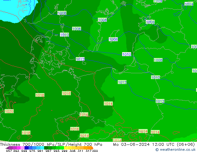 Thck 700-1000 hPa Arpege-eu lun 03.06.2024 12 UTC