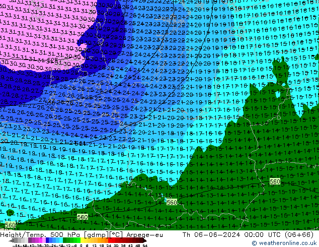 Height/Temp. 500 hPa Arpege-eu Th 06.06.2024 00 UTC