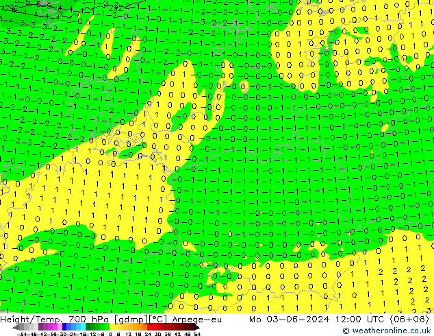 Height/Temp. 700 hPa Arpege-eu lun 03.06.2024 12 UTC