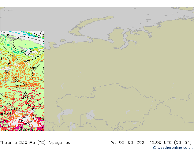 Theta-e 850hPa Arpege-eu mié 05.06.2024 12 UTC