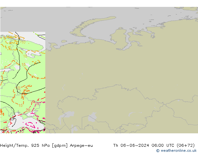 Height/Temp. 925 hPa Arpege-eu Čt 06.06.2024 06 UTC