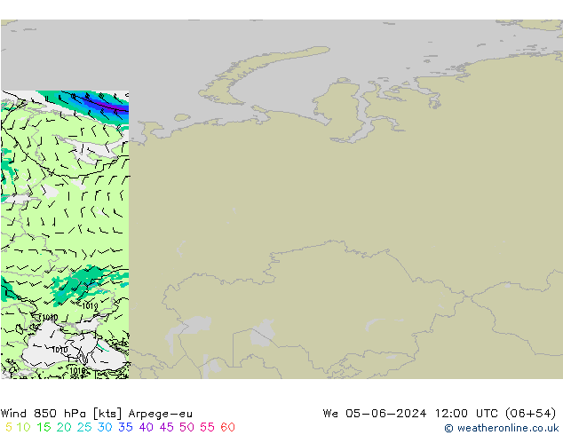 Wind 850 hPa Arpege-eu wo 05.06.2024 12 UTC