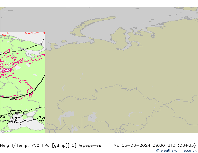 Height/Temp. 700 hPa Arpege-eu Mo 03.06.2024 09 UTC