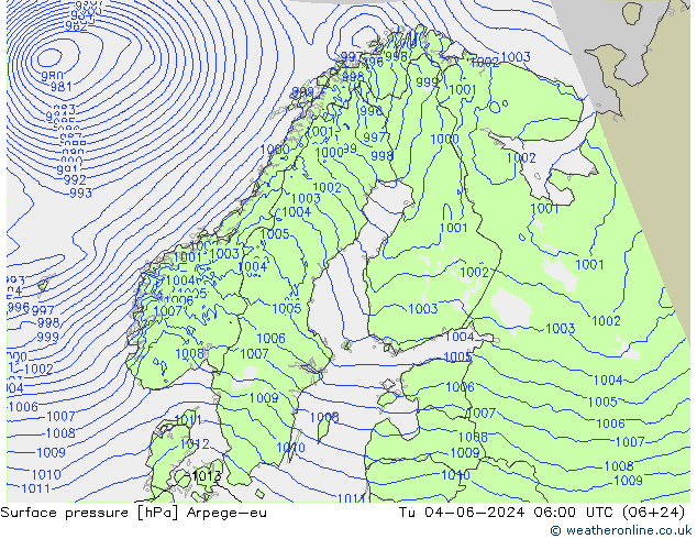 pressão do solo Arpege-eu Ter 04.06.2024 06 UTC