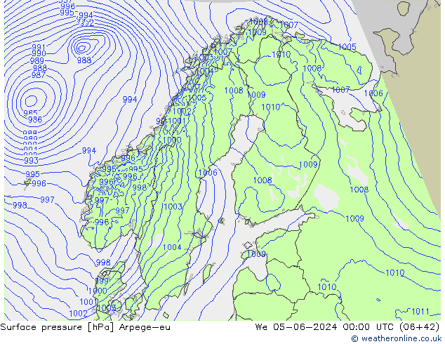 Surface pressure Arpege-eu We 05.06.2024 00 UTC