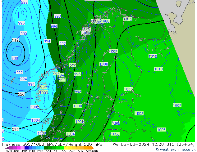 Thck 500-1000hPa Arpege-eu śro. 05.06.2024 12 UTC