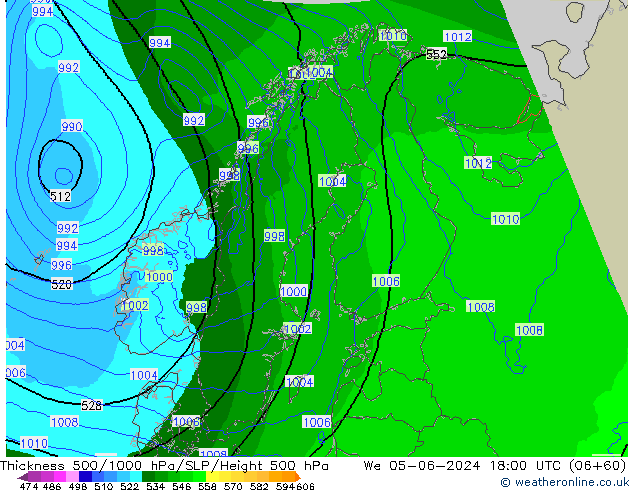 Thck 500-1000hPa Arpege-eu We 05.06.2024 18 UTC