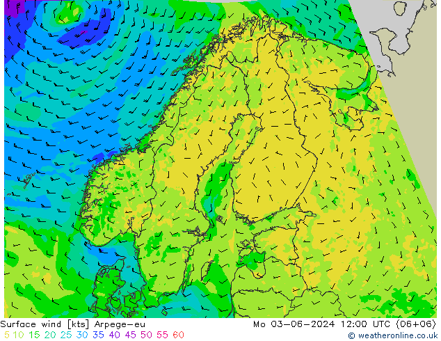 Vent 10 m Arpege-eu lun 03.06.2024 12 UTC