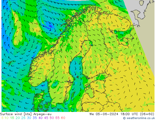Surface wind Arpege-eu St 05.06.2024 18 UTC