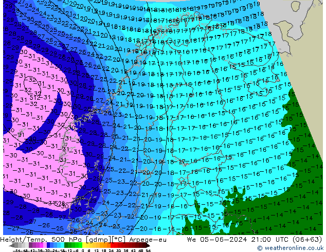 Height/Temp. 500 гПа Arpege-eu ср 05.06.2024 21 UTC