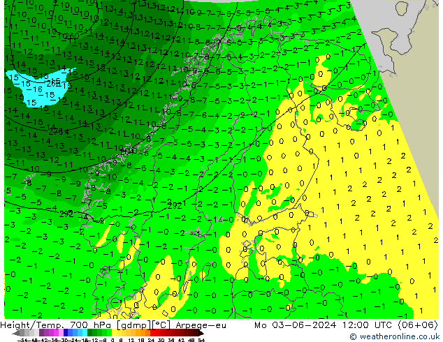 Yükseklik/Sıc. 700 hPa Arpege-eu Pzt 03.06.2024 12 UTC