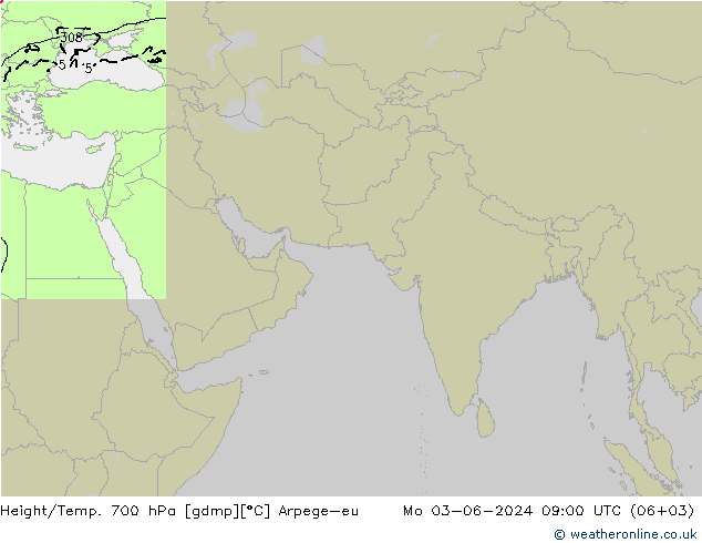 Height/Temp. 700 hPa Arpege-eu pon. 03.06.2024 09 UTC