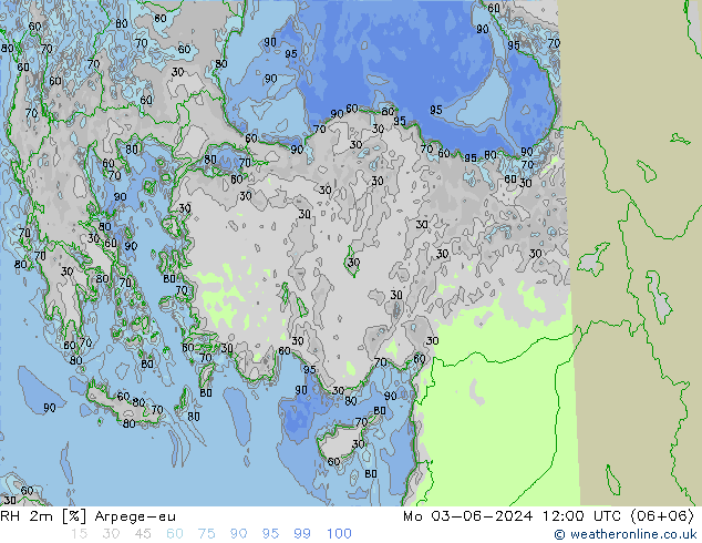 RH 2m Arpege-eu Seg 03.06.2024 12 UTC