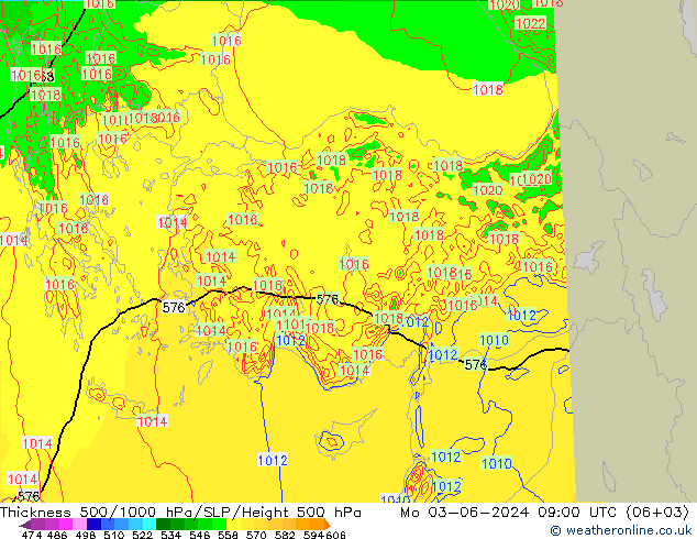 Dikte 500-1000hPa Arpege-eu ma 03.06.2024 09 UTC