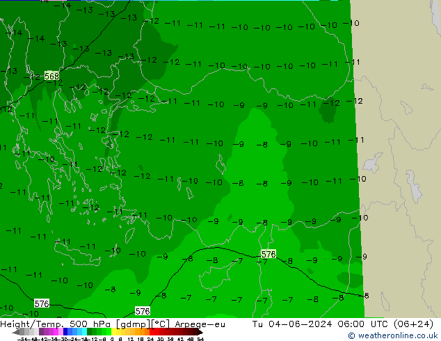 Yükseklik/Sıc. 500 hPa Arpege-eu Sa 04.06.2024 06 UTC