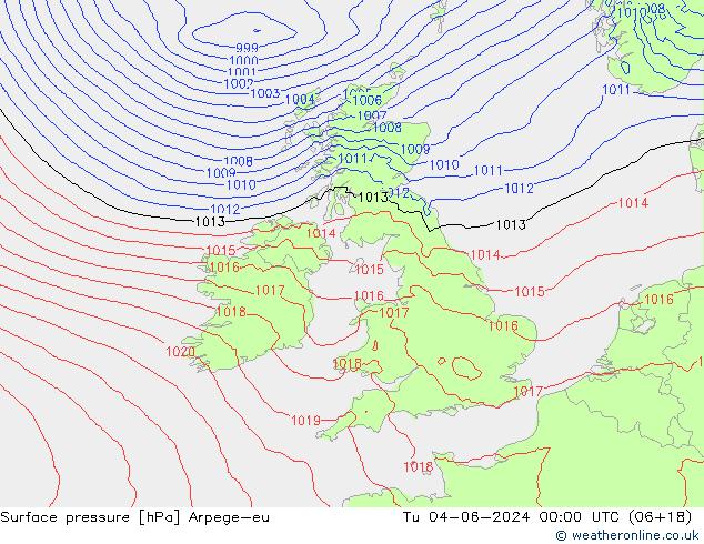 Atmosférický tlak Arpege-eu Út 04.06.2024 00 UTC