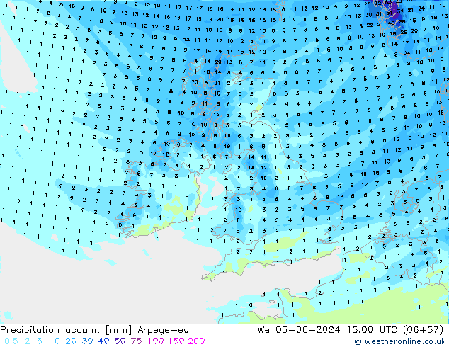 Toplam Yağış Arpege-eu Çar 05.06.2024 15 UTC