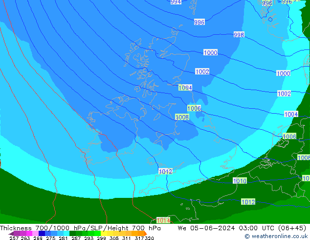 700-1000 hPa Kalınlığı Arpege-eu Çar 05.06.2024 03 UTC