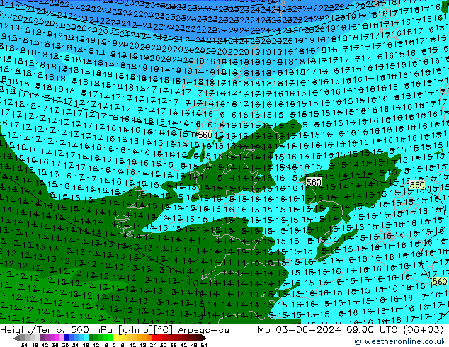 Height/Temp. 500 hPa Arpege-eu Mo 03.06.2024 09 UTC