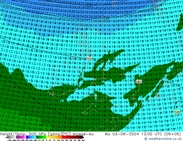 Height/Temp. 500 hPa Arpege-eu  03.06.2024 12 UTC