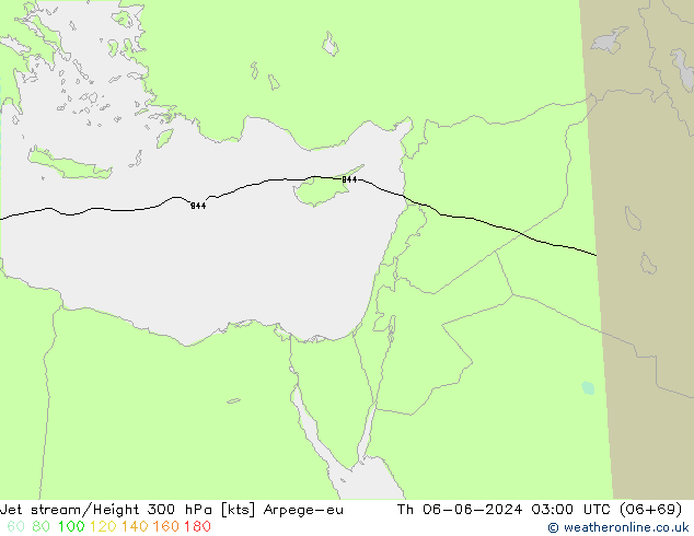 Jet stream/Height 300 hPa Arpege-eu Čt 06.06.2024 03 UTC