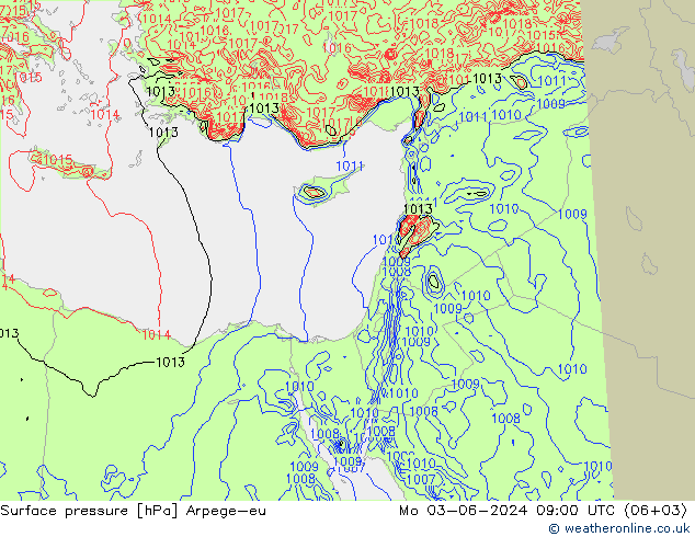 приземное давление Arpege-eu пн 03.06.2024 09 UTC