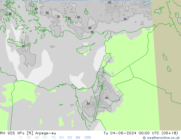 RH 925 hPa Arpege-eu Tu 04.06.2024 00 UTC