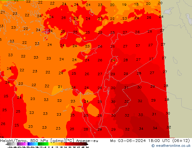 Height/Temp. 850 гПа Arpege-eu пн 03.06.2024 18 UTC