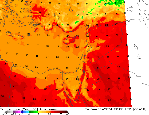 température (2m) Arpege-eu mar 04.06.2024 00 UTC