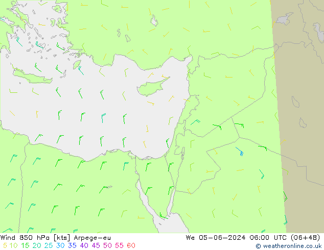 Vent 850 hPa Arpege-eu mer 05.06.2024 06 UTC