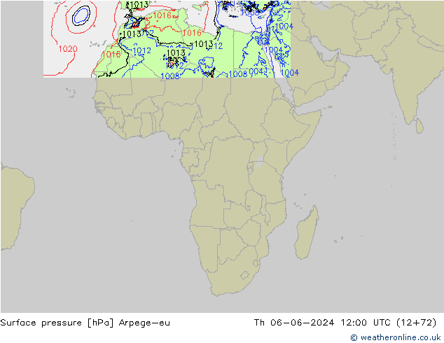 приземное давление Arpege-eu чт 06.06.2024 12 UTC