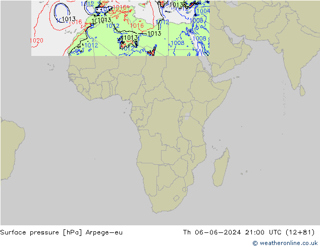 Atmosférický tlak Arpege-eu Čt 06.06.2024 21 UTC