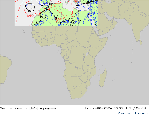 Presión superficial Arpege-eu vie 07.06.2024 06 UTC