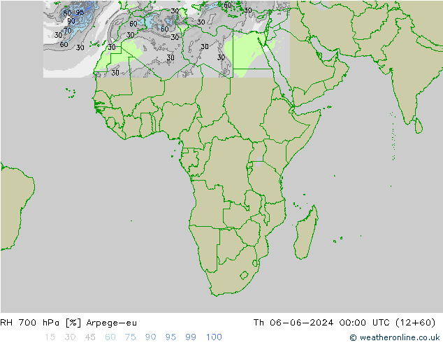 RH 700 hPa Arpege-eu Th 06.06.2024 00 UTC