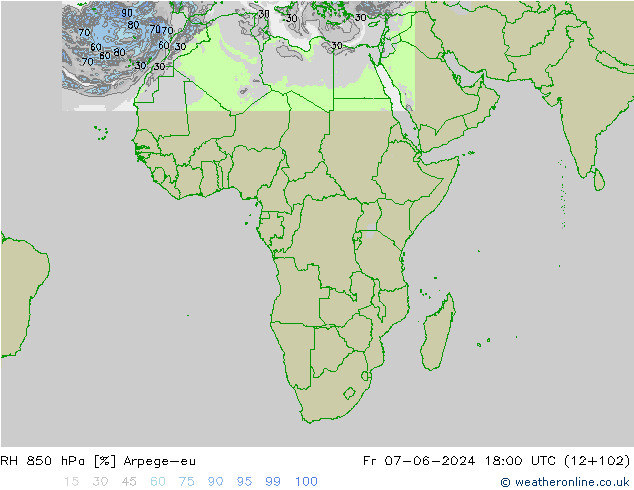 RH 850 hPa Arpege-eu  07.06.2024 18 UTC