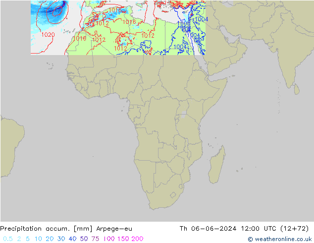 Precipitation accum. Arpege-eu Th 06.06.2024 12 UTC