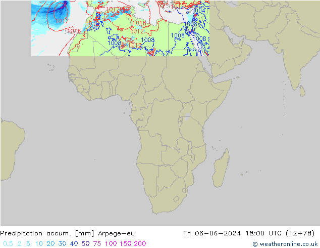 Totale neerslag Arpege-eu do 06.06.2024 18 UTC