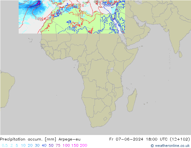 Totale neerslag Arpege-eu vr 07.06.2024 18 UTC