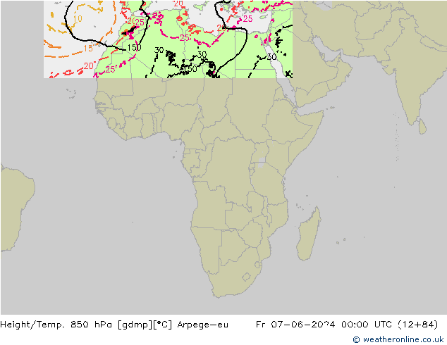 Height/Temp. 850 hPa Arpege-eu Fr 07.06.2024 00 UTC