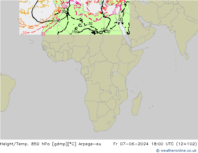 Yükseklik/Sıc. 850 hPa Arpege-eu Cu 07.06.2024 18 UTC