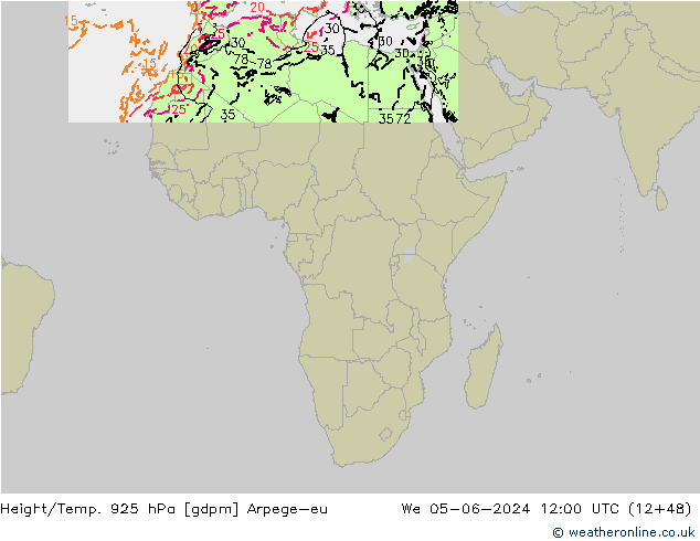 Height/Temp. 925 hPa Arpege-eu  05.06.2024 12 UTC