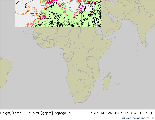 Height/Temp. 925 hPa Arpege-eu Fr 07.06.2024 06 UTC