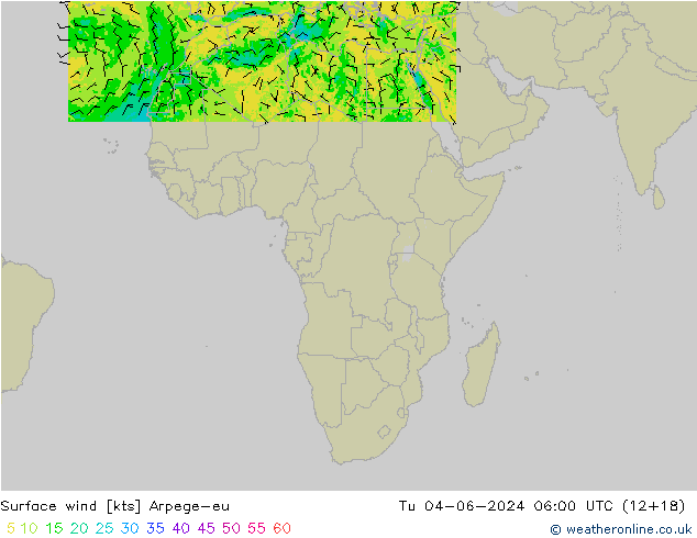 Surface wind Arpege-eu Tu 04.06.2024 06 UTC