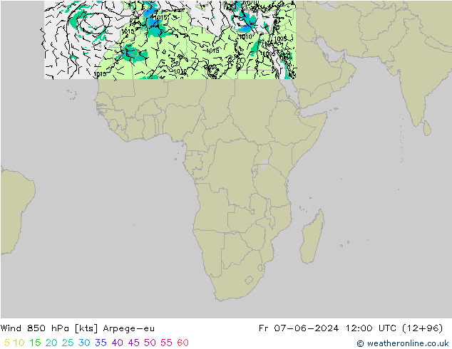 wiatr 850 hPa Arpege-eu pt. 07.06.2024 12 UTC