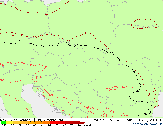 Max. wind velocity Arpege-eu St 05.06.2024 06 UTC