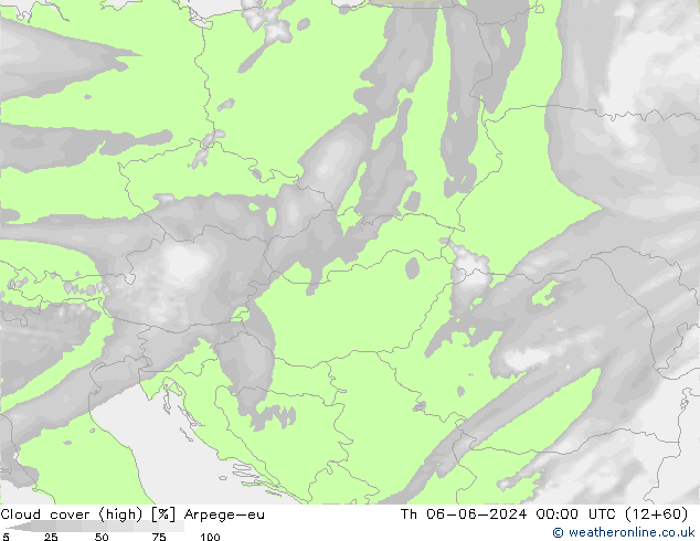 Cloud cover (high) Arpege-eu Th 06.06.2024 00 UTC