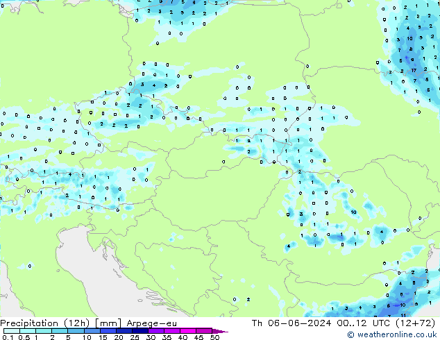 осадки (12h) Arpege-eu чт 06.06.2024 12 UTC